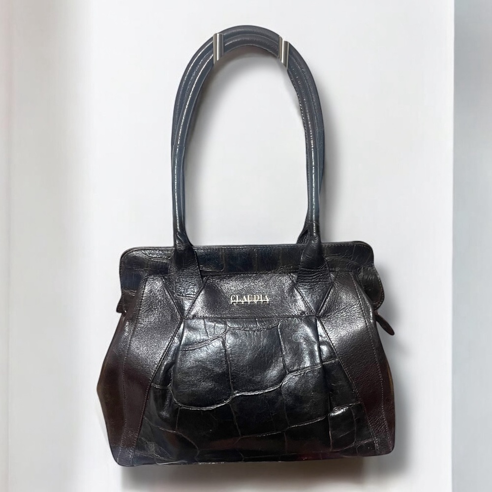 Vintage Claudia Firenze Croc Embossed Brown Leather Shoulder Bag Purse Italy